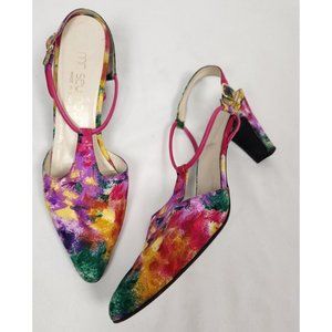 Mr. Seymour Women's Sz. 7 Watercolor Pointed Toe Adjustable Slingback Heels